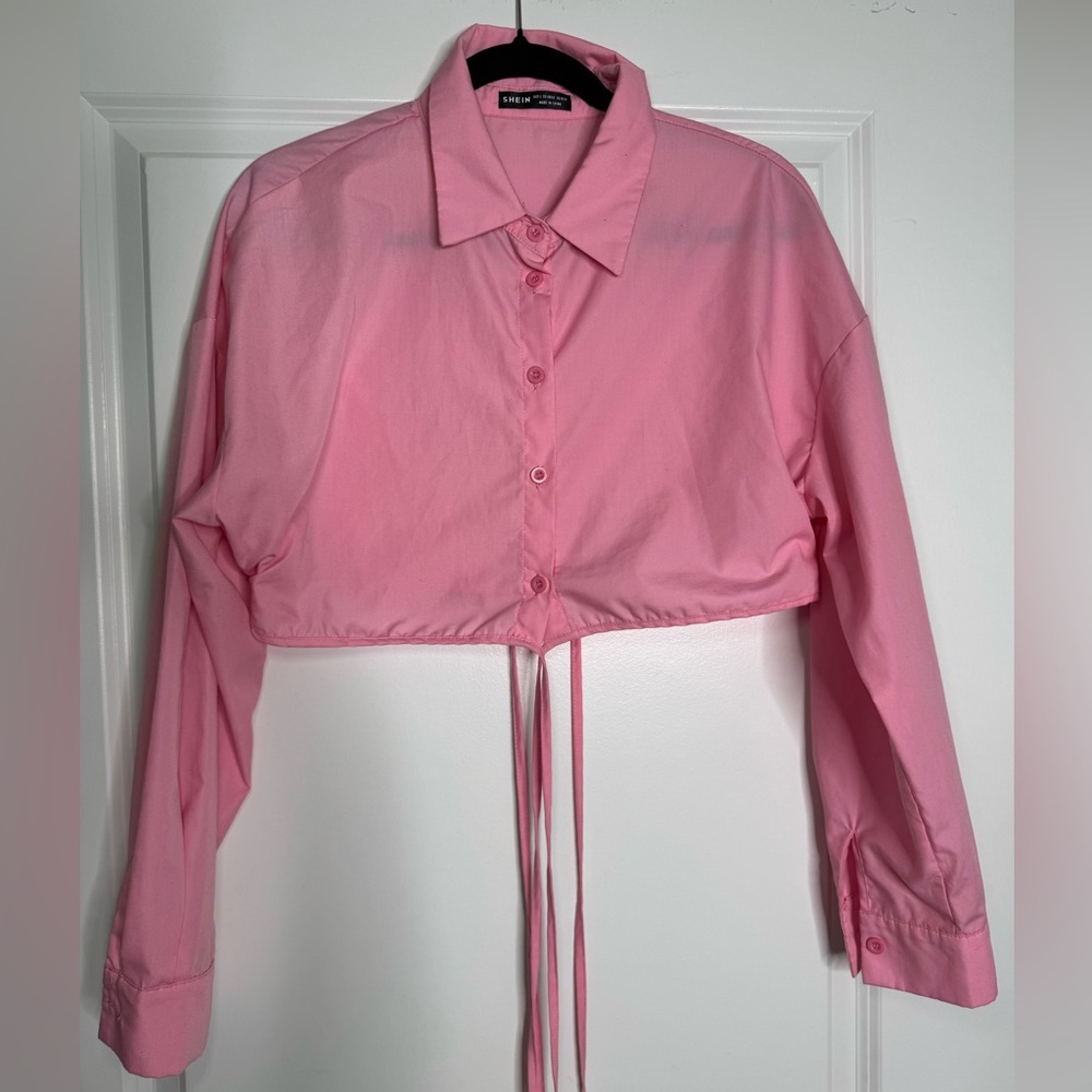 SHEIN Pink Button-Down Cropped Shirt